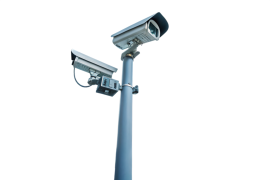 C c t v cameras on isolated poles in a tech setting