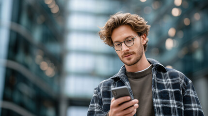 Man Checking His Banking App on a Smartphone