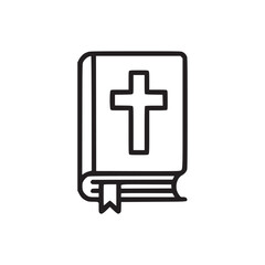 Obraz premium Illustration of a bible the bible is depicted with a cross on the cover and a bookmark, rendered in a simple black outline, suitable for religious, educational, or symbolic contexts
