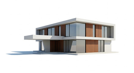 Contemporary Minimalist Luxury House with Large Windows on Isolated transparent background
