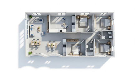 Detailed Top View Floor Plan of a Modern Apartment with Furniture Layout on transparent background