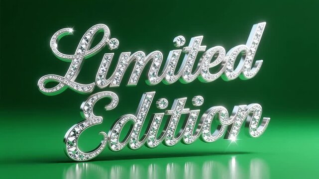 Luxurious "Limited Edition" text with sparkling diamonds on a rich green background.