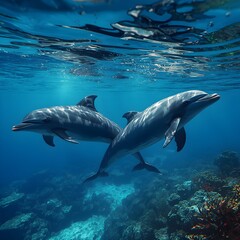Fototapeta premium High Quality Dolphin Photography in Deep Blue Ocean Water