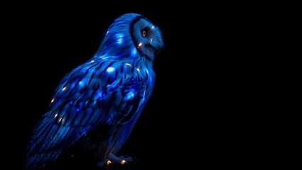 Fototapeta premium Majestic blue owl glowing in the dark night