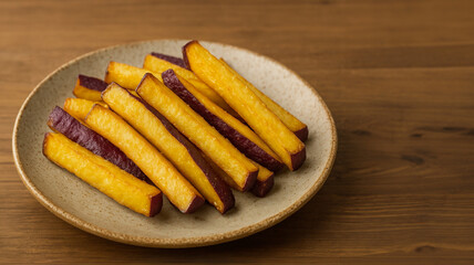 さつまいもスティック お皿盛り 秋のスイーツ/Sweet Potato Sticks on Plate – Autumn Dessert Generative AI