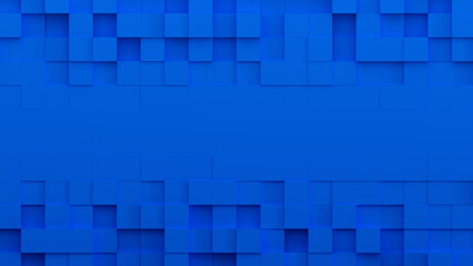 青の立方体で構成されたスタイリッシュな幾何学模様の3D抽象背景