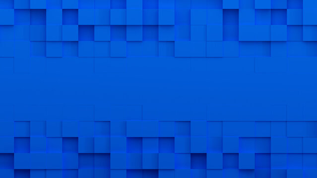 青の立方体で構成されたスタイリッシュな幾何学模様の3D抽象背景