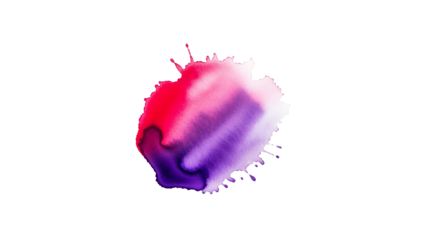 Watercolor blotch displays a gradient of pink, purple, and hues on a isolated background.