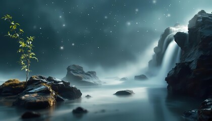 Fantasy landscape with waterfall