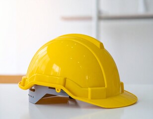 Yellow Safety Helmet for Construction Worker on Table for Premium Tool Object and Industrial Safety Concept