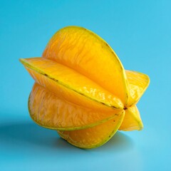 Yellow Starfruit with Unique Shape and Juicy Texture Isolated on Blue Background for Exotic Tropical Fruit Object and Healthy Food Concept