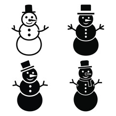 snowman vector icon icon set, black color  and white background