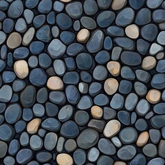 A seamless, moody pattern of smooth, dark blue-grey river stones with a few scattered lighter, off-white pebbles creating a contrasting effect.