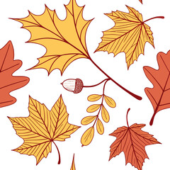 Autumn Leaves Pattern &ndash; Seamless Fall Foliage PNG / Vector, Watercolor Style, Transparent Background