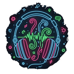 Neon headphones music audio sound wave entertainment listening dj technology digital podcast studio design art