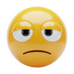 Fototapeta premium Sad yellow emoji face with tired eyes isolated on transparent background