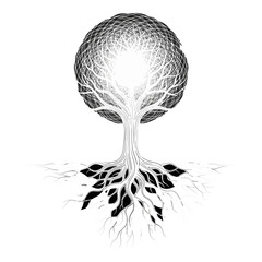 Tree of life illustration drawing with roots and branches vector art design for nature and growth concepts