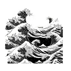The great wave off kanagawa art print japanese ocean waves illustration black and white seascape drawing