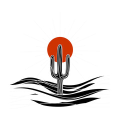 Cactus desert sun landscape southwest nature illustration graphic art design vector silhouette scenic scene view