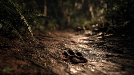Fototapeta premium Animal footprint trail forest