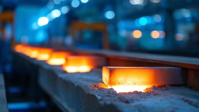 Aluminum smelting plant with rows of electrolytic cells glowing from high temperature molten aluminum industrial ventilation systems managing heat and emissions in energy