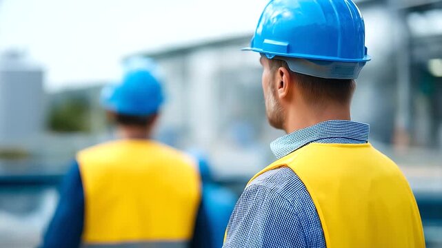 Water treatment plant construction workers installing filtration systems and pumping equipment environmental engineering and safety protocols ensuring clean water infrastructure