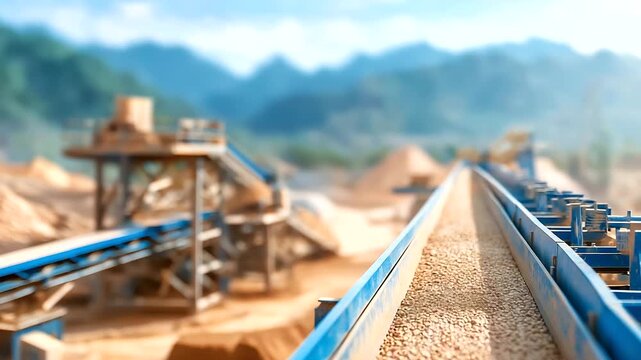 Mining equipment with conveyor belts and material sorting systems heavy machinery with dust suppression and safety monitoring ensuring efficient mineral processing operations