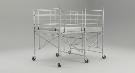 Three mobile aluminum scaffolding units with wheels for safe and efficient elevated work on construction sites or maintenance projects, isolated on a clean background