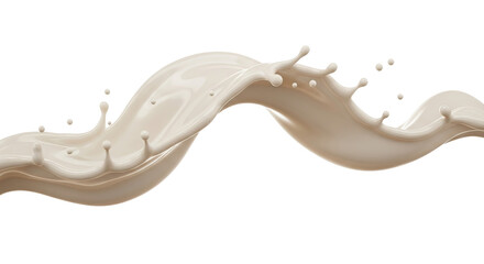 Milk creates a splash with droplets of milk flying around, set against a isolated background.