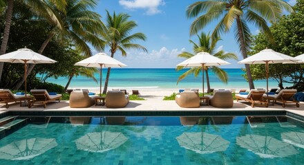 Fototapeta premium Tropical beachfront resort pool area