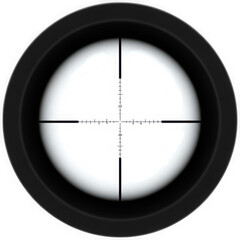 Closeup view through a rifle scope reticle, isolated on transparent background