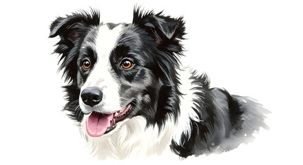 Fototapeta premium Charming watercolor portrait captures a happy Border Collie's intelligent gaze and playful spirit, perfect for pet lovers and canine enthusiasts.
