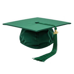 Green graduation cap with tassel isolated on transparent background