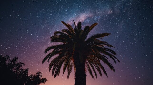 Palm tree under night sky