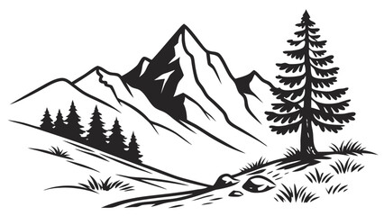 Mountain Silhouette Vector – Minimalist Black Shape, Isolated PNG with Transparent Background