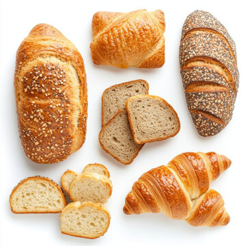 Fresh baked assortment of bread on a wooden surface