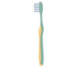Green and yellow toothbrush, dental hygiene tool illustration ideal for health or kids' themes.

