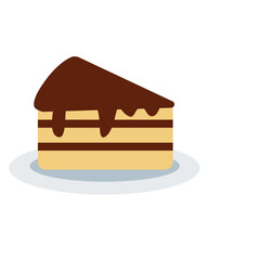 Layered cake slice with chocolate topping, delicious dessert illustration ideal for celebration or party themes.

