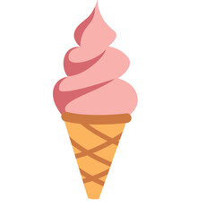 Pink ice cream in waffle cone, sweet dessert illustration perfect for summer or kids' themes.

