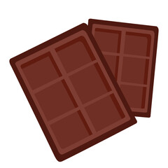 Dark chocolate bar with square segments, sweet treat illustration ideal for dessert or snack themes.

