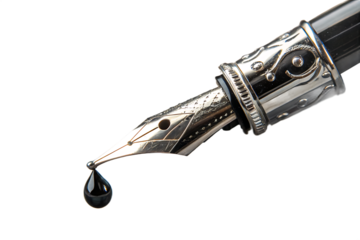 Close-up of fountain pen nib with a single drop of black ink on AI generated by PNG
