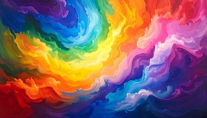 A vibrant, abstract swirl of blended rainbow colors creating a dynamic and fluid artistic impression