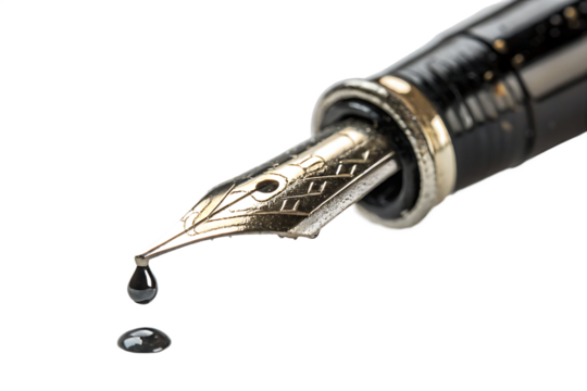 Close-up of fountain pen nib with a single drop of black ink on AI generated by PNG