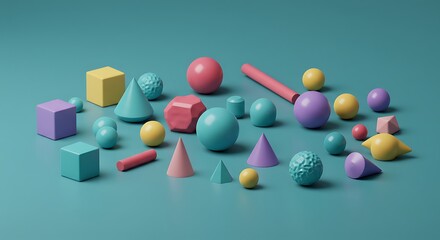 Pastel Geometric Shapes: A Playful 3D Composition