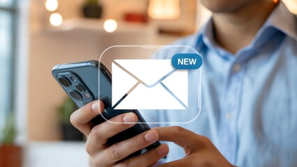 Get Notified Instantly Man Receiving Email Notification on Smartphone, New Message Alert, Email Marketing, Stay Connected, Communication, Modern Lifestyle