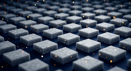 Obraz premium Abstract Gray Squares Pattern with Sparkling Golden Particles