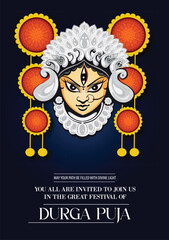festival dhamaka of Happy Dussehra Navratri background Template Design celebration of festival of durga puja with text in bengali Durga  puja meaning Happy durga puja