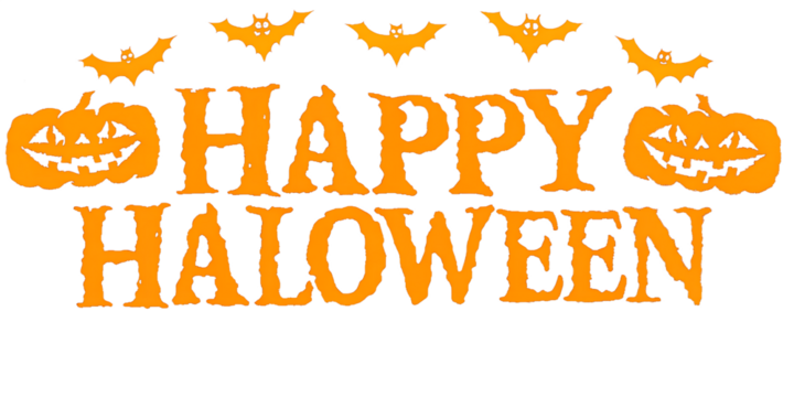 Happy Halloween text banner design template with scary halloween pumpkin isolated on white background. Halloween party lettering logo, label, sticker, poster and banner desig