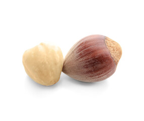 Hazelnuts isolated on white background