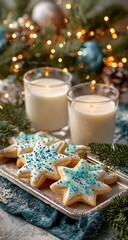 Festive Christmas star cookies and creamy drink served on a holiday table.